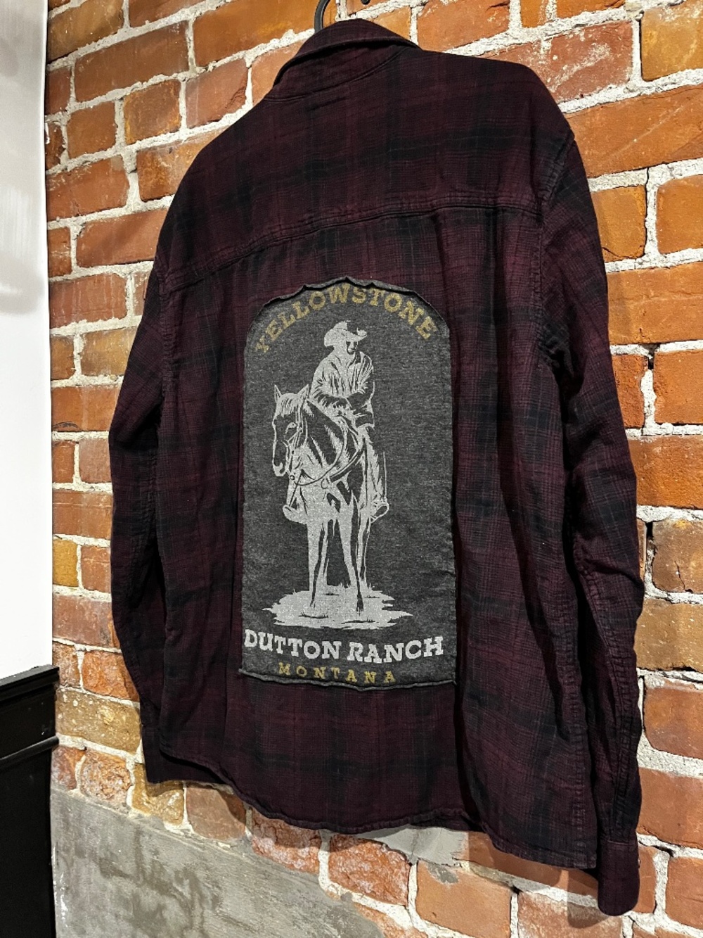 Vintage Upcycled Yellowstone Dutton Ranch Flannel Graphic Mashup Tee